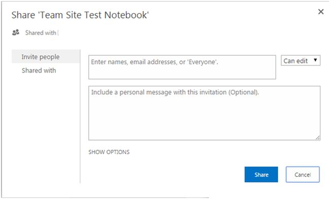 Share team site test notebook